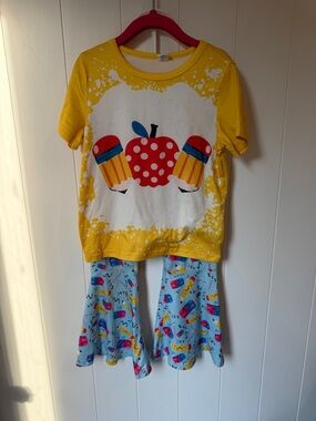 Yellow and White Kids matching Graphic Tee and pants